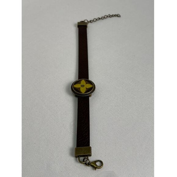 Louis Vuitton Monogram Canvas Brown Leather Bracelet Metallic Gold - Picture 2 of 7
